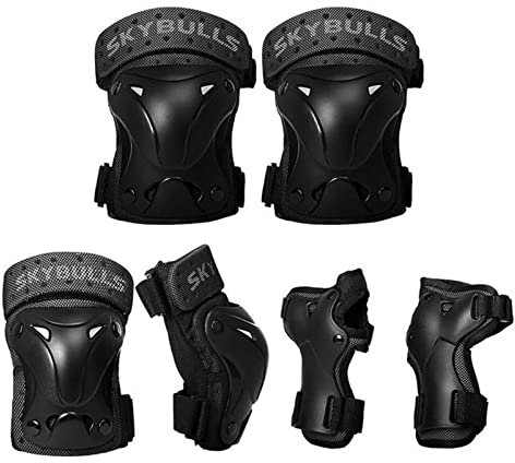 PiurUf Knieschoner Dicke Knie Pads Set 6in1 Eislauf Schutzzahnrad Set Ellenbogen-Pads Fahrrad Skateboard Eis Skate Roller Bike Knie Protector Set Volleyball knieschoner (Color : Black, Size : L)