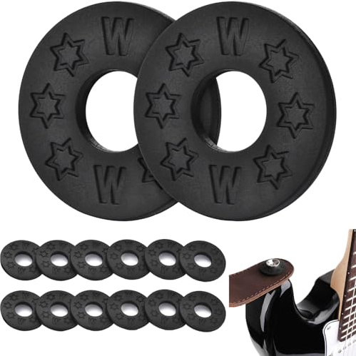 Esshogo 12 Stücke Silikon Gitarrengurt Blöcke, Gitarrengurt Strap Locks, Gitarren Gurt Schlösser, Blöcke, Gitarrengurtschlösse für Akustikgitarre Bass E-Gitarre Ukulel, Gitarren Schutz, Schwarz