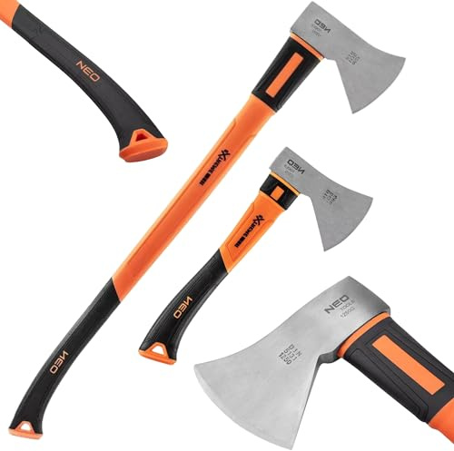 NEO TOOLS Axt Beil Set, Spaltaxt 1250g und Beil 600g, aus Fiberglas | Ergonomischer Handgriff mit Rutschfestem Material Überzogen, Universal Spaltaxt, Spaltbeil, Holzspalter