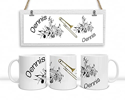 Musiker Tasse Posaune personalisiert – Keramik, 300 ml, spülmaschinengeeignet – Notenmotiv & Name – Geschenkidee für Posaunisten