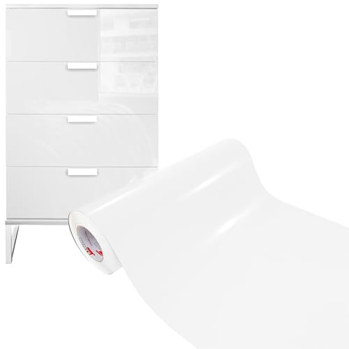 Möbelfolie selbstklebend 50x150 cm | Einfarbig Klebefolie für Möbel | Klebefolie Möbel - einfache Anwendung, ideal für die Renovierung von Küche oder Bad | Möbelfolie | Weiß Hochglanz