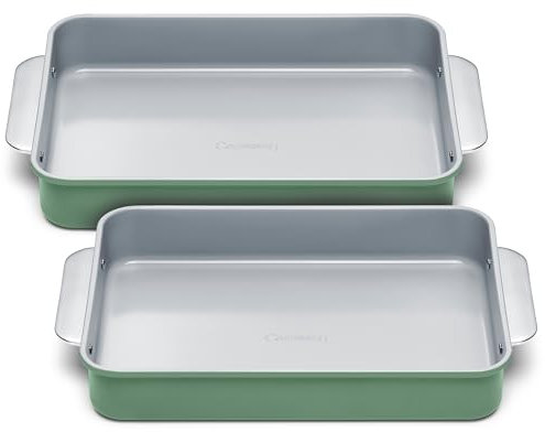 Caraway Non-Stick Ceramic 9”x13” Rectangle Pan Duo - Naturally Slick Ceramic Coating - Non-Toxic, PTFE & PFOA Free - Perfect for Brownies, Lasagnas, and More - Sage