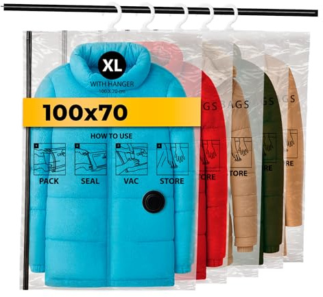 5x Vakuumbeutel für Kleidung (Haken) I Vakuumierbeutel für Jacke & Mantel