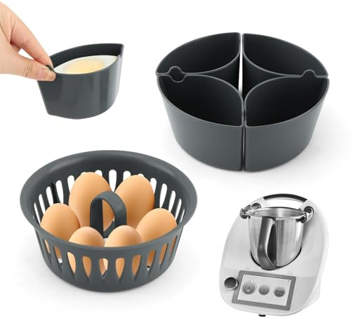 2 in 1 Egg Boiler Egg Holder Poacher Insert Compatible with Thermomix TM5 TM6 TM31 Food Processor Accessories for 4 Poached Eggs and 6 Boiled Eggs, Covers Daily Breakfast Supplies