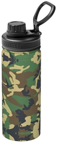 Borraccia termica verde militare con stampa mimetica da 510 ml, in acciaio inox, a doppia parete, con coperchio a prova di perdite