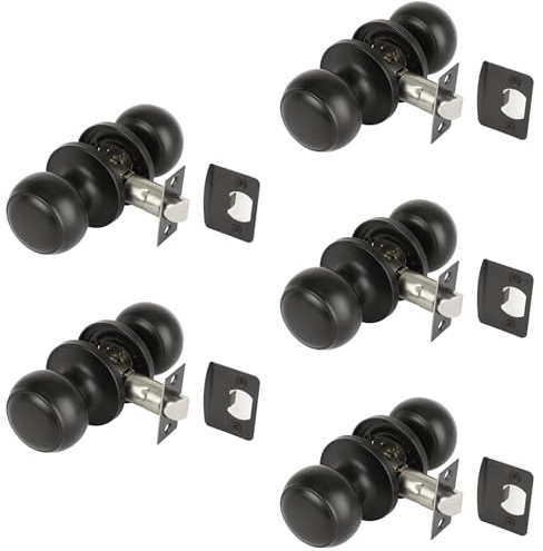 Hunta HANDLEZONE® 5 Sets Riva Passage Knobset, Non-Locking Interior Door Knobset, Adjustable 60-70mm Latch – Black Matt