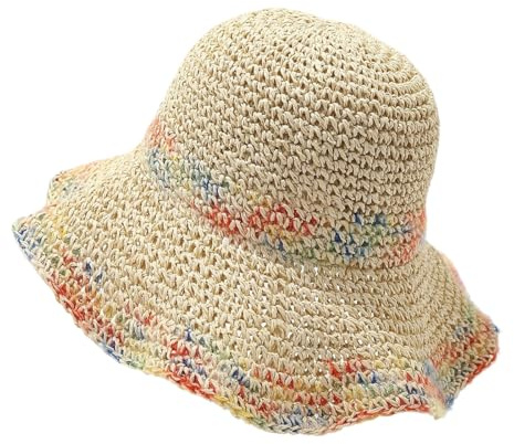 YAMEE Sonnenhut Damen Sommer Stroh,Sommerhut Damen Strandhut Faltbar,Strohhut für Outdoor Strand,Urlaub,Reisen