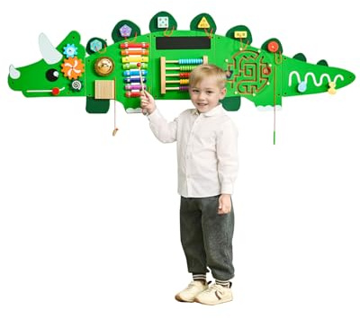 VEVOR Dinosaur Activity Wall Busy Board Panels, 11 Activities, Montessori Sensory Wall Toy for Kids 3-12 Years, Montessori Learning Activity Center, Ideal for Toddler Playroom Nursery Classroom