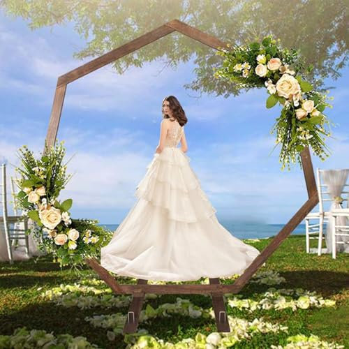 DECAKE Arche de Mariage en Bois de 7,2 Pieds, Arche carrée en Bois, Arches de Mariage heptagonales pour cérémonie, tonnelle d'arche de Mariage pour Jardin, Support de Toile de Fond d'arch