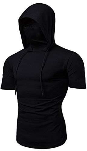 YOSUWOAI Herren Ninja Hoodies mit Maske Langarm Sweatshirts High Neck Slim Fit Pull Sport Hooded Top Bequem Winterpullover Warm Pullover Sweater mit Kapuze Einfarbige Kapuzenpulli