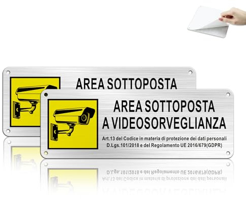 TAKULA Cartel de zona de videovigilancia 25 x 9 cm 2 piezas – Zona sometida a videovigilancia con cartel de cámara de vigilancia de aluminio satinado preperforado y adhesivo resistente
