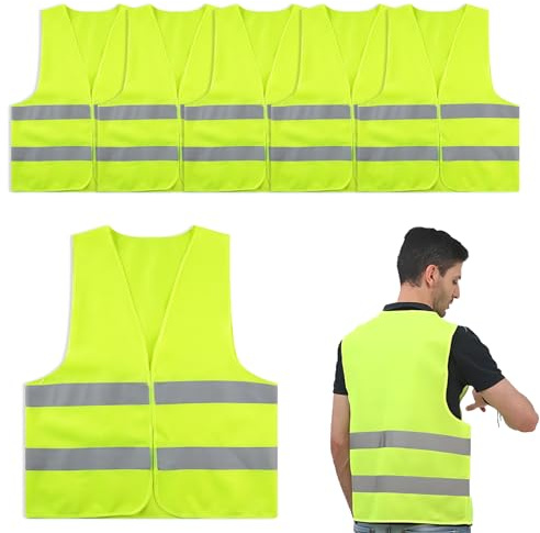 GMHLLES 5 Pieces High Vis Vests, High Vis Vest, Hi Viz Vests Yellow, Safety Reflective Jacket, Magic Tape Design, Suitable for Traffic Work, Security, Running, Cycling, Construction Engineering