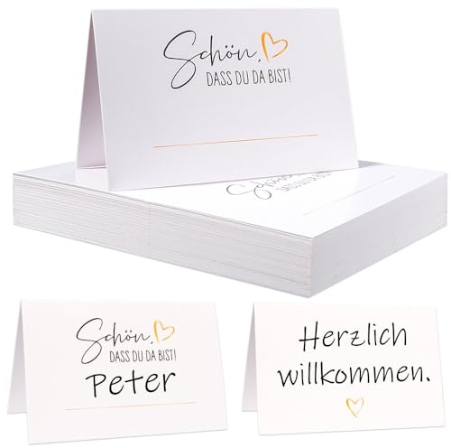 50 Stück Tischkarten Hochzeit, Tischkarten Geburtstag, Namensschilder Hochzeit, Platzkarten Schön Dass Du Da Bist, Tischkartens Konfirmation Kommunion Taufe, Tischkärtchen Hochzeitsdeko Tisch