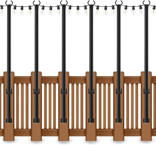 AHRLHR 5 Ft String Light Poles, 6-Pack String Light Poles for Outside with Fixing Clips,Metal Poles for Outdoor String Lights, Hanging Light Poles for Deck Fence Garden Backyard Wall Bistro