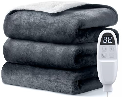 Dnenellr Heizdecke 130x180 cm, Wärmedecke Elektrisch mit Abschaltautomatik, 6 Heizstufen, Elektrische Heizdecke für Bett und Sofa, mit Überhitzungsschutz, Waschbar