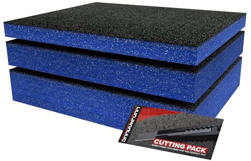 Skuggskum blå startkit 3 st | verktygslåda skuminlägg – skumplåt 40 x 32 cm blandad förpackning (30, 50 och 70 mm djup) verktygslåda organisering gör-det-själv och verktygsförvaringssystem