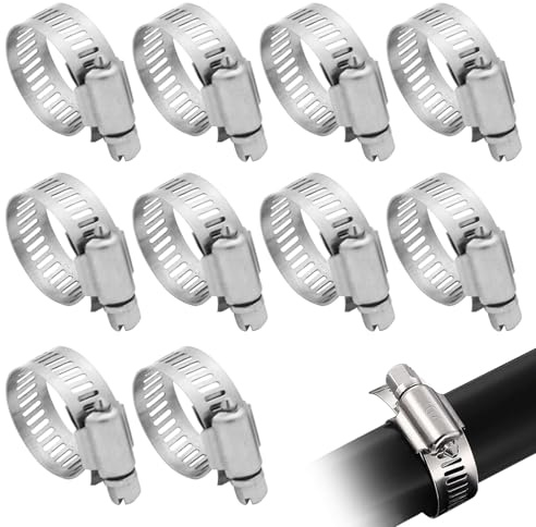 10 Pcs Hose Clips Adjustable 10-16mm Range, Stainless Steel Hoses Clamps Small Pipe Clips Hose Fitting Clamps for Hoses, Pipes, Automobile, Gas(Color:Sliver)