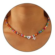 Bunte Perlenkette für Frauen Mädchen Buchstaben Kette Herz Anhänger Schmuck | Initialen Handgefertigt Boho Choker Personalisierte Geburtstagsgeschenk Geschenke für Damen Kinder Teenager