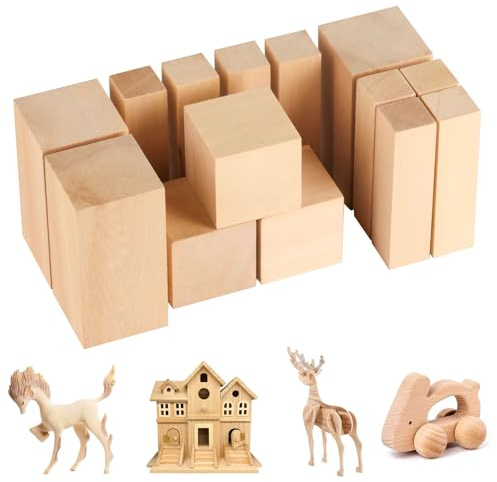 14 Stück Weiches Lindenholz 3 Größen | 14 Blöcke in 3 Verschiedenen Größen – Vielseitig Für Kleine Und Große Projekte, Von Figuren Bis Zu Reliefs.