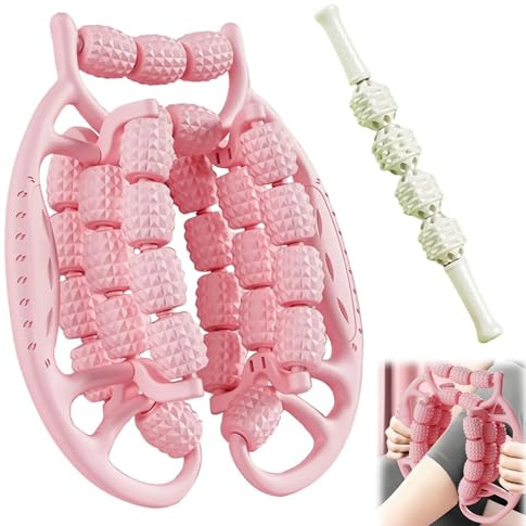 Massageroller Beine - Beinmuskel Massagegerät Waden Oberschenkel Massageroller, Ringroller Bein, Bein-Cellulite-Massage-Roller, Tragbare Bein-Massagegerät für Bein, Fuß, Armmassage (Weiß+Rosa)