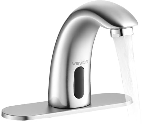 VEVOR Grifo de Lavabo Automático sin Contacto, con Sensor, Níquel Cepillado, Cuello de Cisne, Manos Libres, Grifo a Pilas con Temperatura Fría/Caliente Ajustable, 160 x 45 x 125 mm, 7,6 L/min