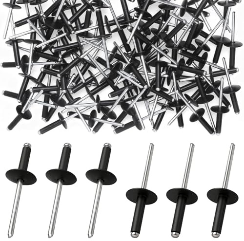 Amentalove 120PCS Pop Rivets 4mm x 12mm, Large Flange Rivets, Pop Blind Rivets, Aluminum Blind Rivets with Dome Large Flange Black Rivets for Metal, Furniture, DIY and Car, with Storage Box