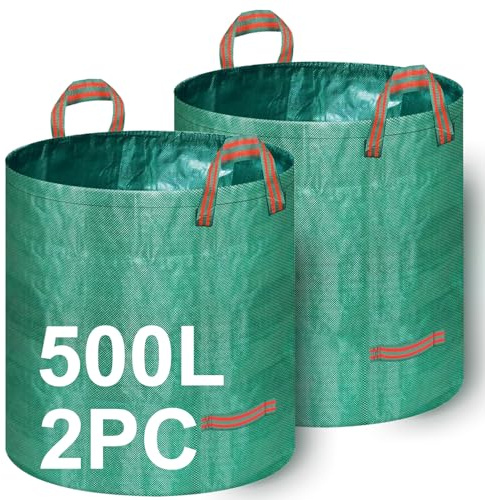 Goutime Bolsas de jardín resistentes, sacos reutilizables con asas, para recoger residuos y hojas (500 L x 2 unidades)