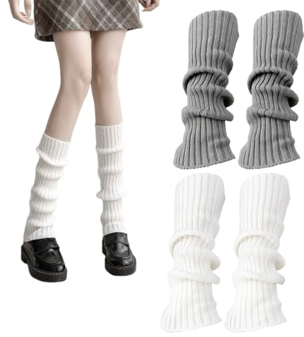 Quesuc 2 Paar Bein Stulpen Damen,Leg Warmers,Legwarmers,Ballett Stulpen Mädchen Kostüm,Fashion Beinlinge,Winter Beinwärmer Stricken,Vintage Legwarmer