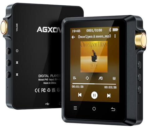 AGXOV Lecteur MP3 Hi Res 64 Go avec Bluetooth 5.3, Lecteur Audio Numérique Haute résolution DSD sans Perte, Baladeur Audio Portable avec Écran Tactile 2,8 Pouces