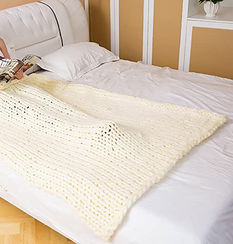 GVNFJKJK Dicke Strickdecke, Handgefertigte Überwurfdecke aus grob gestrickter Baumwolle, gemütliche und weiche Fleecedecke for Couch, Bett, Heimdekoration, Beige, 50,8 x, cm