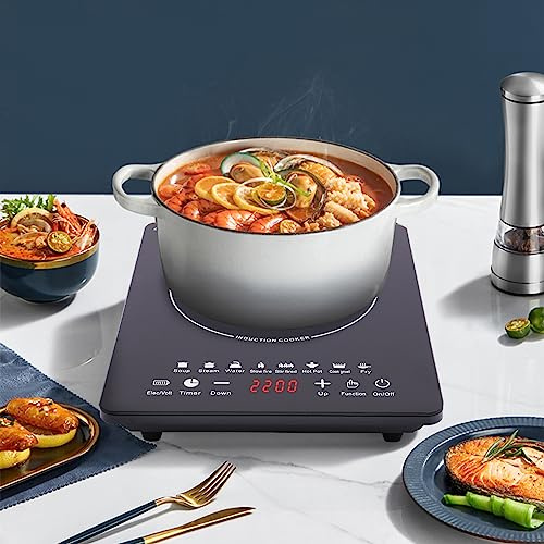 1450W Single Induction Hob, Portable Induction Hob, 8 Power Levels, Countertop Induction Cooker, 180-Min Timer, Electric Hob, Auto Shut-Off, Safety Protection, for Home/RV/Dorm