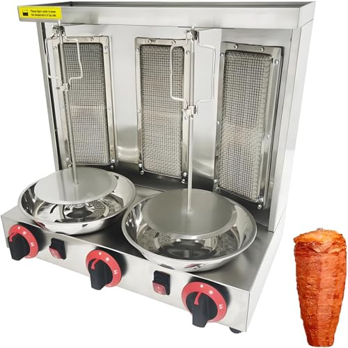 COAKUE Machine à shawarma rotative Verticale au gaz Propane, Grill à Kebab et Gyros avec 3 brûleurs, capacité de 13,6 kg (30 lbs), idéale pour la Maison, Les Restaurants et Les fêtes.