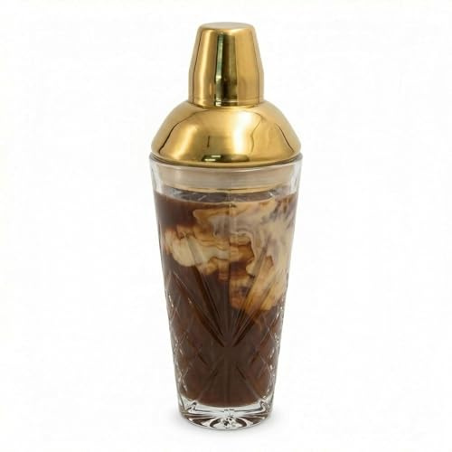 Big Crystal Cut Cocktail Shaker with Gold Lid, Martini &Coffee Shaker, Drinks Shaker Glass, Espresso Toolings,The Body as a Highball Glass, 18.5oz (520ml) Capacity Meets Your Outdoor&Home Party