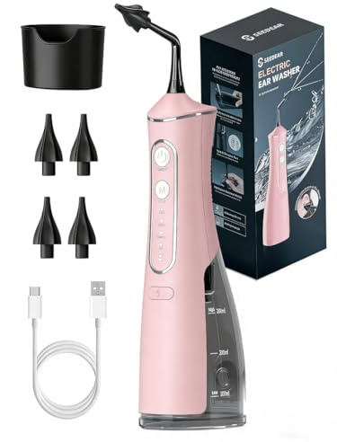Electric Ear Wax Removal Kit Ear Cleaner Tool, Earwax Remover for Comfortable All Direction Ear Washing with 4 Cleaning Modes, USB Charging Cable Included(Rose Pink)