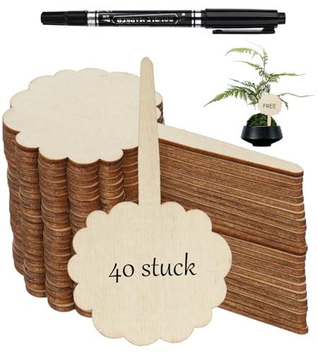 40 Pflanzenschilder aus Bambus zum Beschriften Inklusive Marker, Wetterfest Pflanzenstecker für Blumen, Gemüse, Kräuter, Holzschild Garten Zubehör, Pflanzenbeschilderung, Balkonzubehö