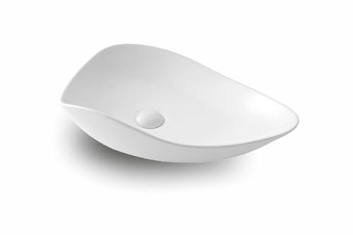 ERFU Vasque à Poser en Céramique de Haute Qualité – Lavabo de Salle de Bain Design Moderne, Finition Blanche Brillante, Facile à Nettoyer (Blanc Brillant, Asymétrique)