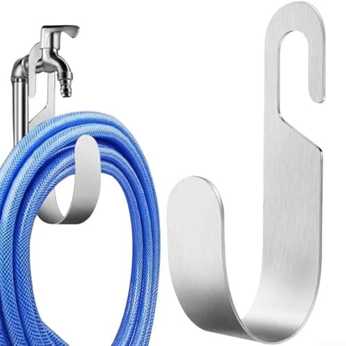 Organizador de manguera de acero inoxidable para jardín y lavado de autos con gancho para grifo, estante montado en la pared para mantener las tuberías de agua perfectamente almacenadas y evitar daños