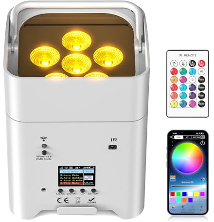 DELIBANG 108W APP Par LED Batteria Ricaricabile, 9600mAh RGBWA+UV Luci da Palco con Telecomando/DMX Luci Discoteca per Club Party Outdoor Matrimonio Halloween Natale
