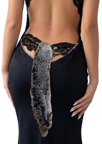 KFLY Womens Sexy Lace Panties with Faux Fur Tail Floral Embroidery Hipster Bikini Briefs See Through G-String Underwear (UK, Alpha, One Size, Regular, Regular, Black)