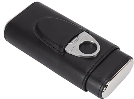 Yosoo Health Gear Cigarrfodral med 3 Fingrar, Cigarrfodral i Läder med Järnskydd och Skärare, Rymmer 3 Cigarrer, Stor öppning, Mjuk Glansig Finish för Affärsrökare (Svart)