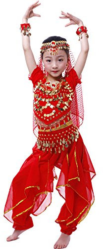 Astage Mädchen Halloween Bauchtanz Kostüm Anzug, Rot, M-5-7 years