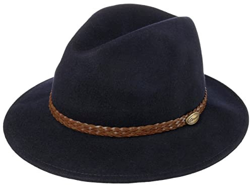 Lipodo Outdoor Traveller Wollfilzhut mit Garnitur Outdoorhut Made in Italy Herren Herbst Winter dunkelblau 59 cm