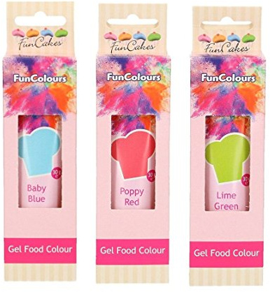 FunCakes - colorant alimentaire de couleur comestible FunColours - gel / coller - Ensemble de 3 (90g) - Pavot Rouge / Bleu Bébé / Vert Citron - pour le look unique