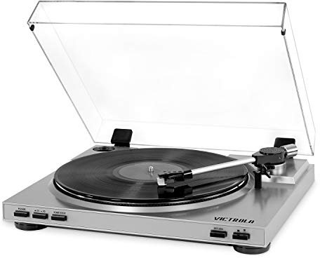 Victrola VPRO-3100-SLV Professional Series - Giradischi USB, trasmissione a cinghia, pre-amplificatore integrato, velocità 33/45 giri/min, semi automatico, include copertura antipolvere, cavo e