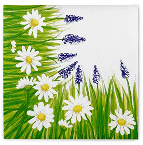 Mank GmbH Airlaid Servietten 40x40 cm Premium Einweg Serviette stoffähnlich und saugstark perfekt für Hochzeit & Partys 50 Stück Sommerwiese Wiese Blumen Floral Nele