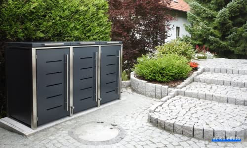 3er Edelstahl Mülltonnenbox für 240 Liter Tonnen in Anthrazit RAL7016 -matt- mit Klappdach und Fußöffnung