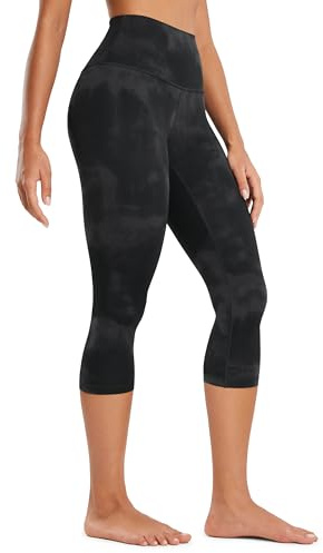 CRZ YOGA Dam Butterluxe Högmidjade Lounge Leggings 19' - Träningsmjuka Capris Yogabyxor Black Tie Dye Flowers M