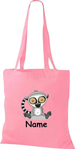 Shirtinstyle Stoffbeutel Tasche, Tiermotiv Lemure mit Wunschnamen, Natur Zoo Tiere Animal, Geschenk, Baumwolltasche, Logo, Spruch, Verwandschaft, Motiv, Farbe Rot
