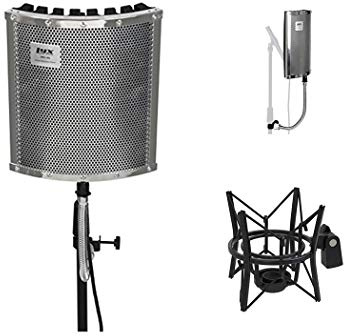 LyxPro Vocal Booth 40 Portable Acoustic Isolation Instrument Shield, Sound Absorbing, Reflection Panel Heavy Duty Gooseneck with Condenser Anti Vibration Spider Microphone Shockmount Kit