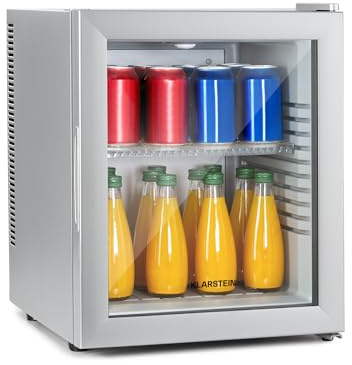 KLARSTEIN Nevera Pequeña Portatil Eléctrica Puerta Cristal, Mini Nevera Silenciosa para Casa y Oficina, Frigorificos Pequeños Refrescos, Cervezas, Estantes Extraíbles, Minibar 12-18°C, 30 l.
